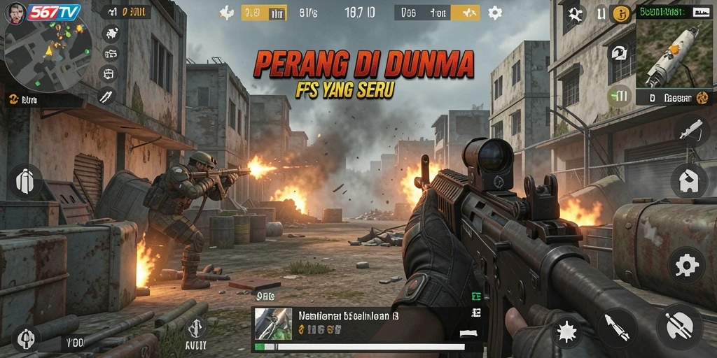 Screenshot gameplay yang menampilkan aksi tembak-menembak seru di 567TV.
