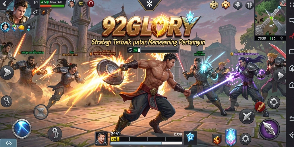 Tampilan gameplay seru di 92GLORY dengan pertempuran taktis.