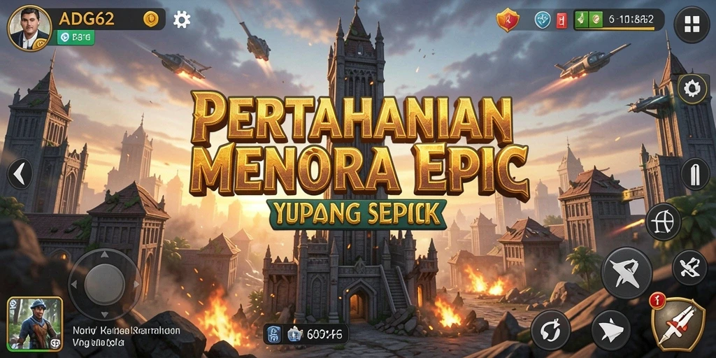 Screenshot dari gameplay menara pertahanan yang intens dan strategi.