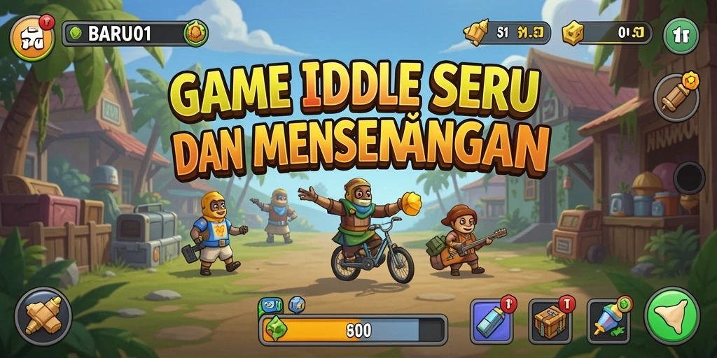 Screenshot gameplay BARU01 menampilkan karakter yang sedang mengumpulkan sumber daya.