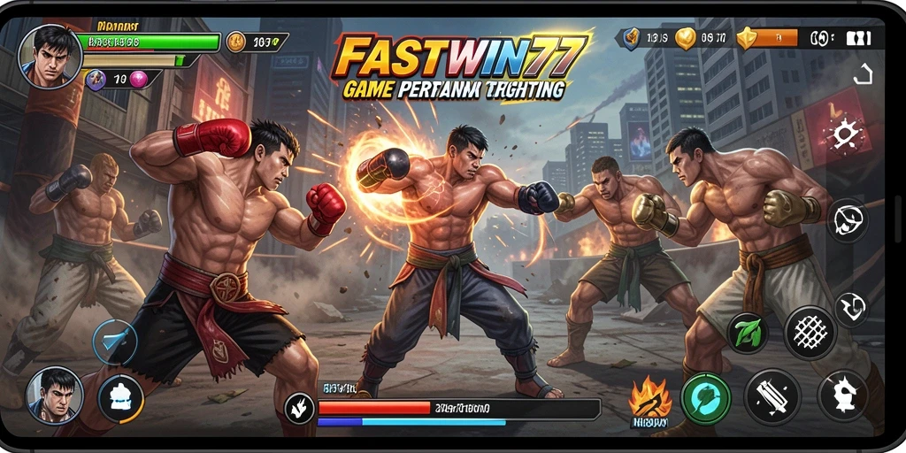 Tampilan aksi mendebarkan dari gameplay <strong>FASTWIN77</strong> di arena pertarungan.