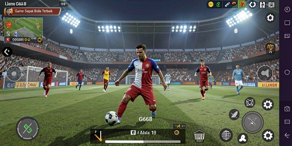 Screenshot utama G668 menampilkan aksi sepak bola mendebarkan.