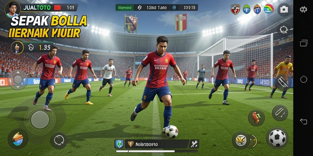 Tampilan gameplay menarik dari JUALTOTO dengan aksi sepak bola nyata.