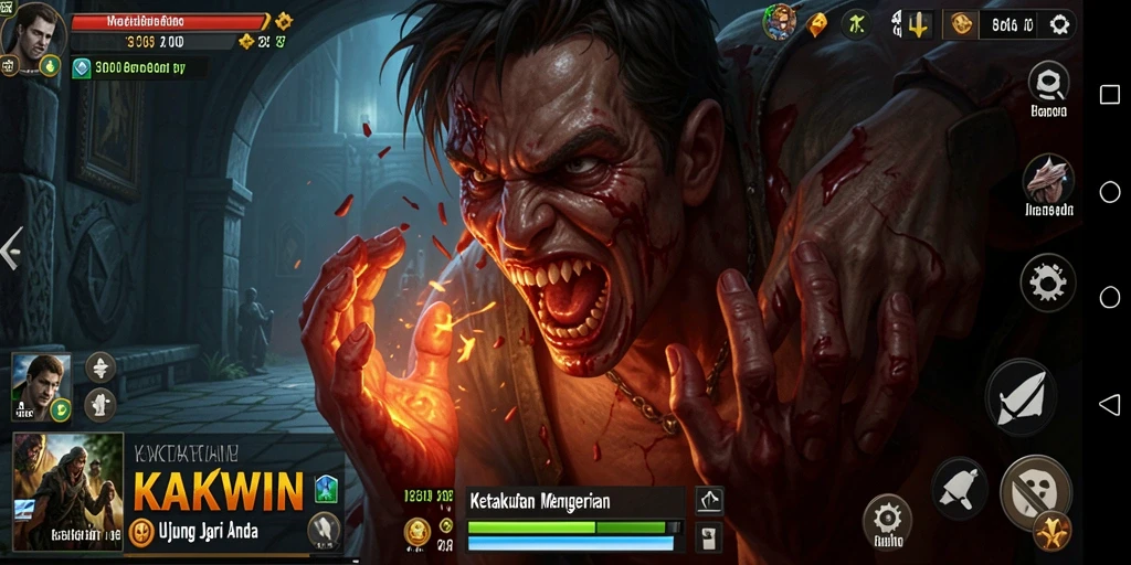 Screenshot KAKWIN menampilkan karakter dalam suasana horor yang mencekam.