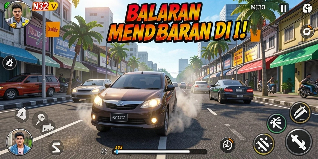 Gameplay balapan seru dalam N32 dengan grafis memukau.