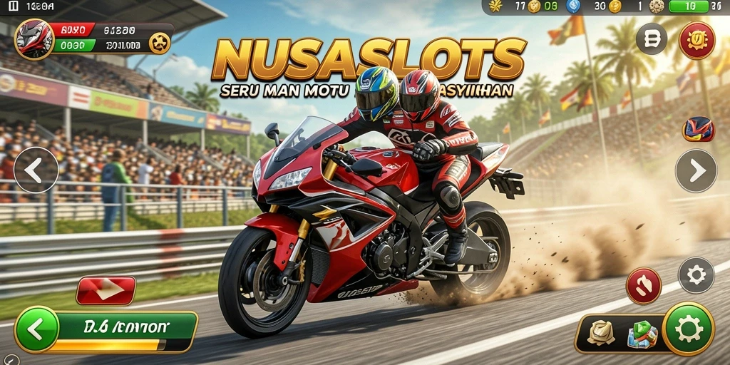 Gameplay seru NUSASLOTS menampilkan balapan motor yang mendebarkan.