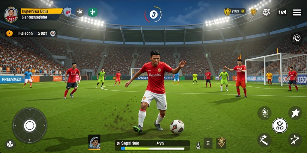 Tampilan gameplay PT89 dengan pemain sepak bola bertanding di lapangan.