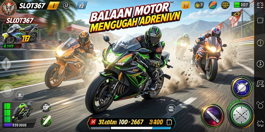 Tampilan gameplay SLOT367 yang mendebarkan dan penuh aksi balapan motor.